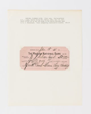 Item #115580 A printed cheque for $50 signed ('Florence Kling Harding') to E.J. Schoenlaub,...