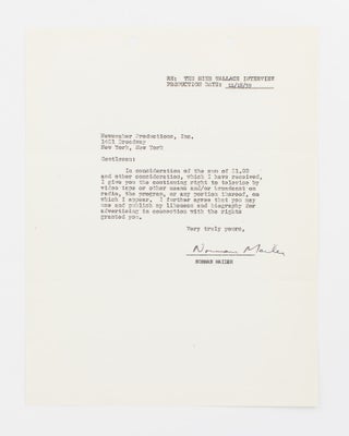 Item #115595 A duplicate typescript contract signed by Norman Mailer, regarding broadcasting...