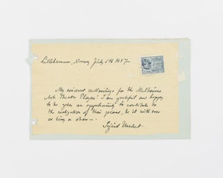Item #115597 An autograph letter signed by Sigrid Undset to the Melbourne Art Theatre Players...