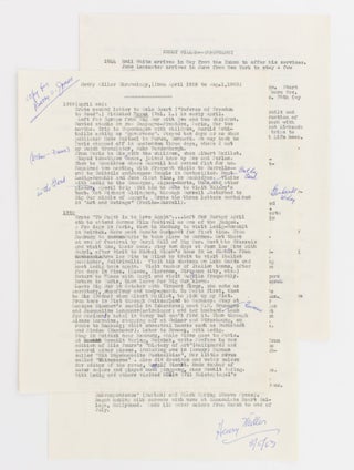 Item #115601 A typescript carbon copy of 'Henry Miller Chronology, from April 1959 to Aug. 1,...