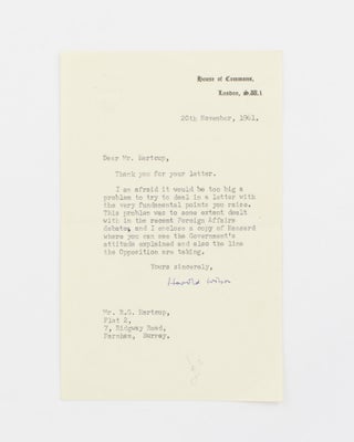 Item #115619 A typed letter signed by Harold Wilson soon after he had been made Shadow Foreign...