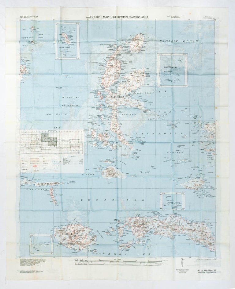 Item #115746 AAF Cloth Map - South West Pacific Area. No. 20, Amboina [recto]. [Together with] No. 21, Halmahera. Maps: South-West Pacific Area.