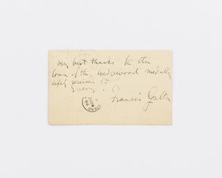 Item #115750 An autograph postcard signed by Francis Galton to John Evans, Nash Mills, Hemel...