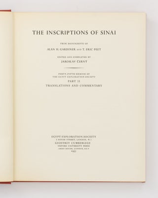 The Inscriptions of Sinai. From Manuscripts of Alan H. Gardiner and T. Eric Peet. Part II: Translations and Commentary