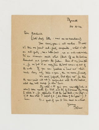 Item #116546 An autograph letter signed (as T.E. Shaw) to 'Dear Bordewich', relating to 'boats...