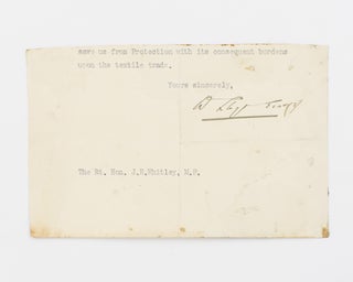 Item #116712 The lower portion of a typed letter signed by Lloyd George to the Rt. Hon. John...