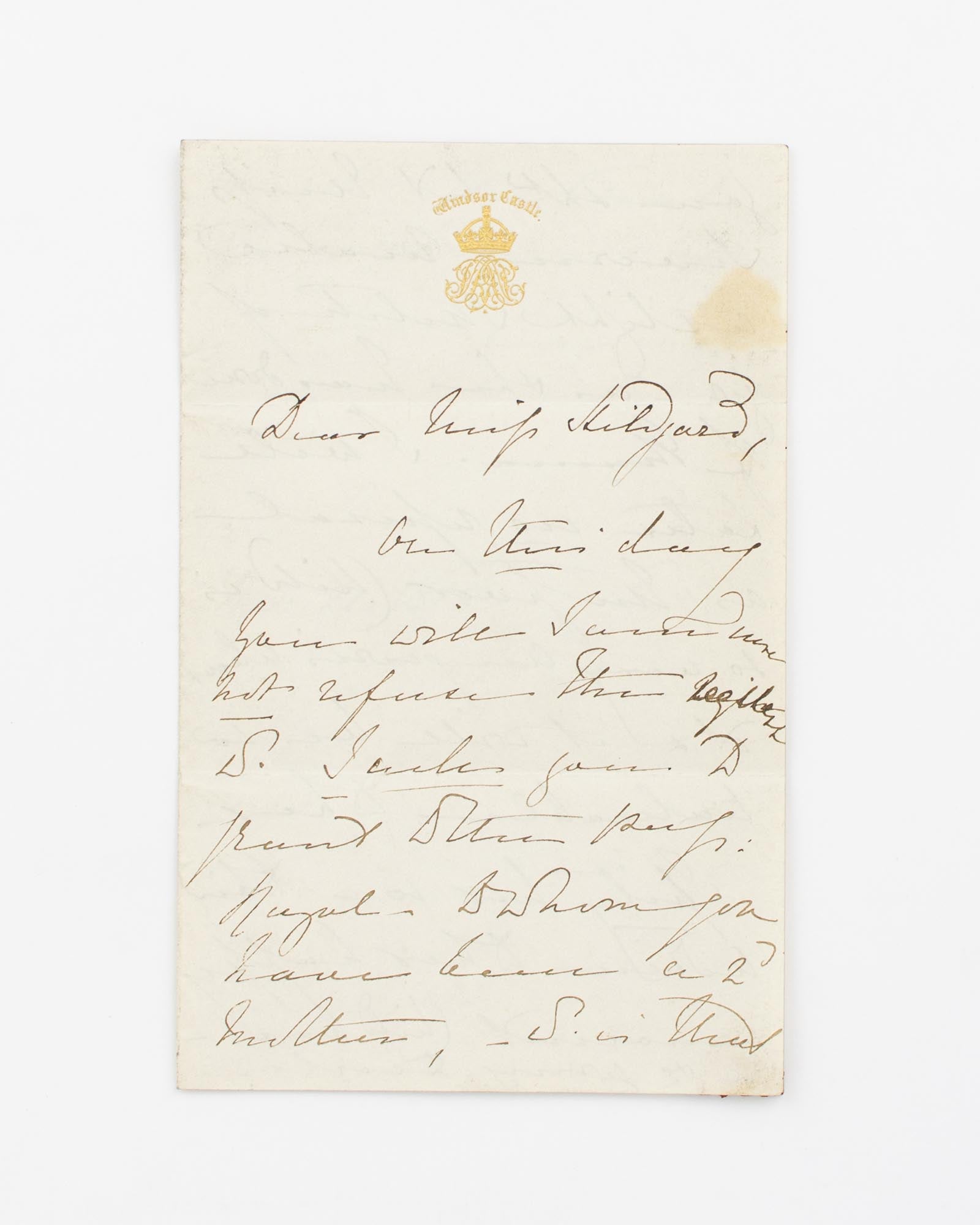 A collection of five autograph letters signed by Queen Victoria 'VR' to  Miss Sarah Anne Hildyard, governess to the royal children and a confidante  of the Queen