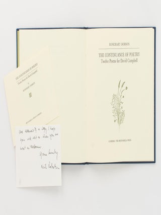 Item #116726 The Continuance of Poetry. Twelve Poems for David Campbell. Brindabella Press,...