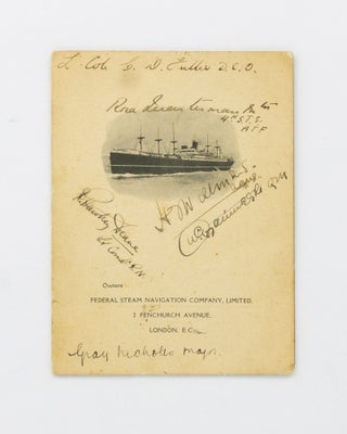 Item #116767 Farewell Dinner to the Officers and Sisters at Sea, 9th March, 1918. HMAT A18...