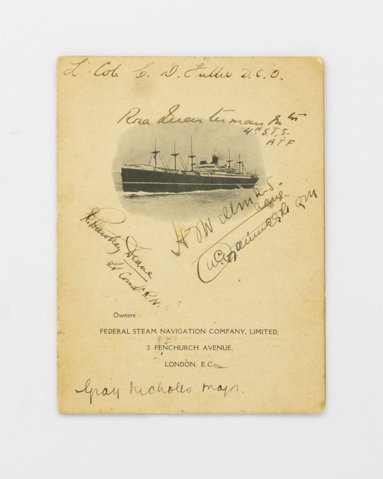 Item #116767 Farewell Dinner to the Officers and Sisters at Sea, 9th March, 1918. HMAT A18 'Wiltshire'.
