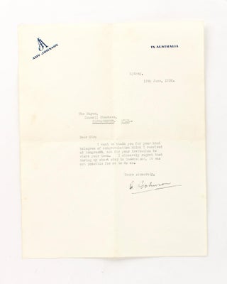 Item #116854 A typed letter signed by Amy Johnson to the Mayor of 'Narracoorte, Q'ld' [sic]. Amy...