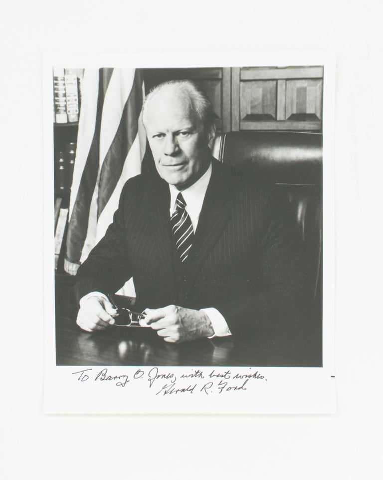 Item #116859 A portrait photograph inscribed and signed by Gerald Ford 'To Barry O. Jones, with best wishes, Gerald R. Ford'. Gerald Rudolph FORD, 38th President of the USA.