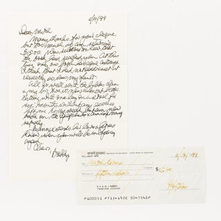 Item #116899 An autograph letter signed by Bobby Gibbes ('Bobby'), together with a signed cheque....