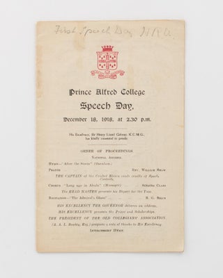 Item #117018 Prince Alfred College Speech Day. December 18, 1918 ... [cover title]. First World...