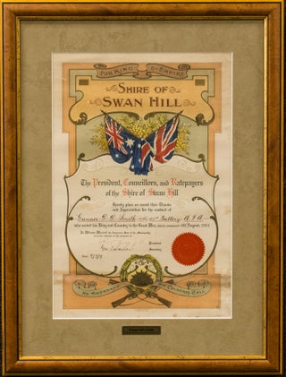 Item #117282 A decorative testimonial presented by the Shire of Swan Hill, Victoria, to 'place on...