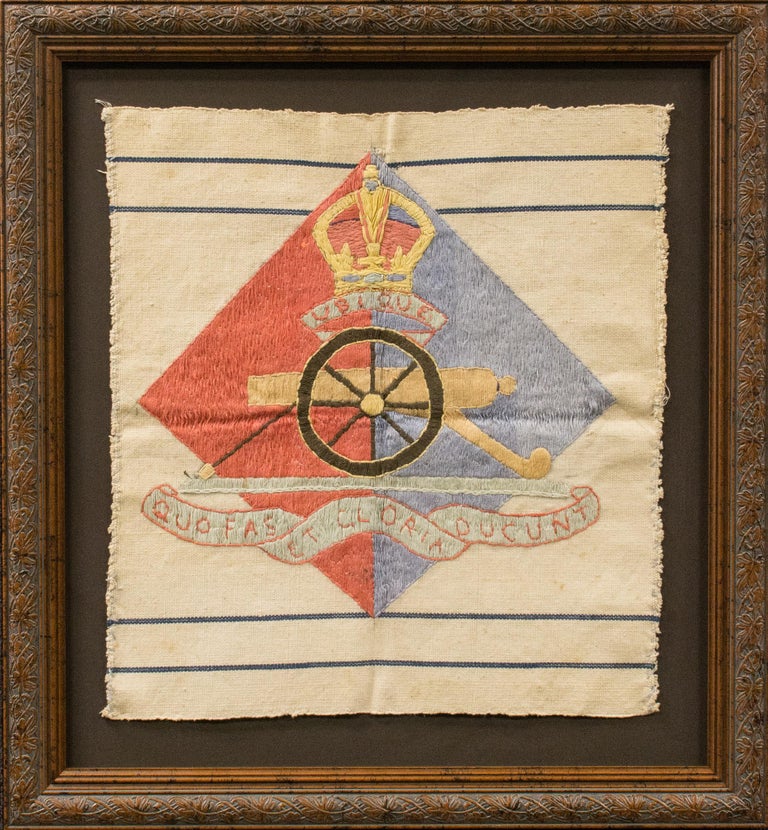 Item #117289 'Ubique. Quo Fas Et Gloria Ducunt' ['Everywhere. Whither Right and Glory Lead']. A piece of canvas embroidered with the badge design and motto of the Royal Australian Artillery. Royal Australian Artillery.