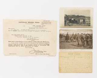 A Prisoner of War repatriation notice and four photographs relating to 1690 Private Ernest Herbert Murray Leonard