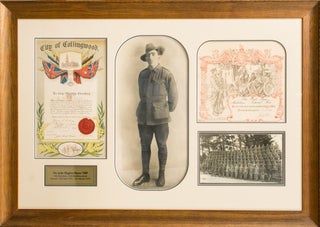A very large framed presentation commemorating the war service of 7509 Private John Hugh Hayes, 14th Battalion, John Hugh HAYES.