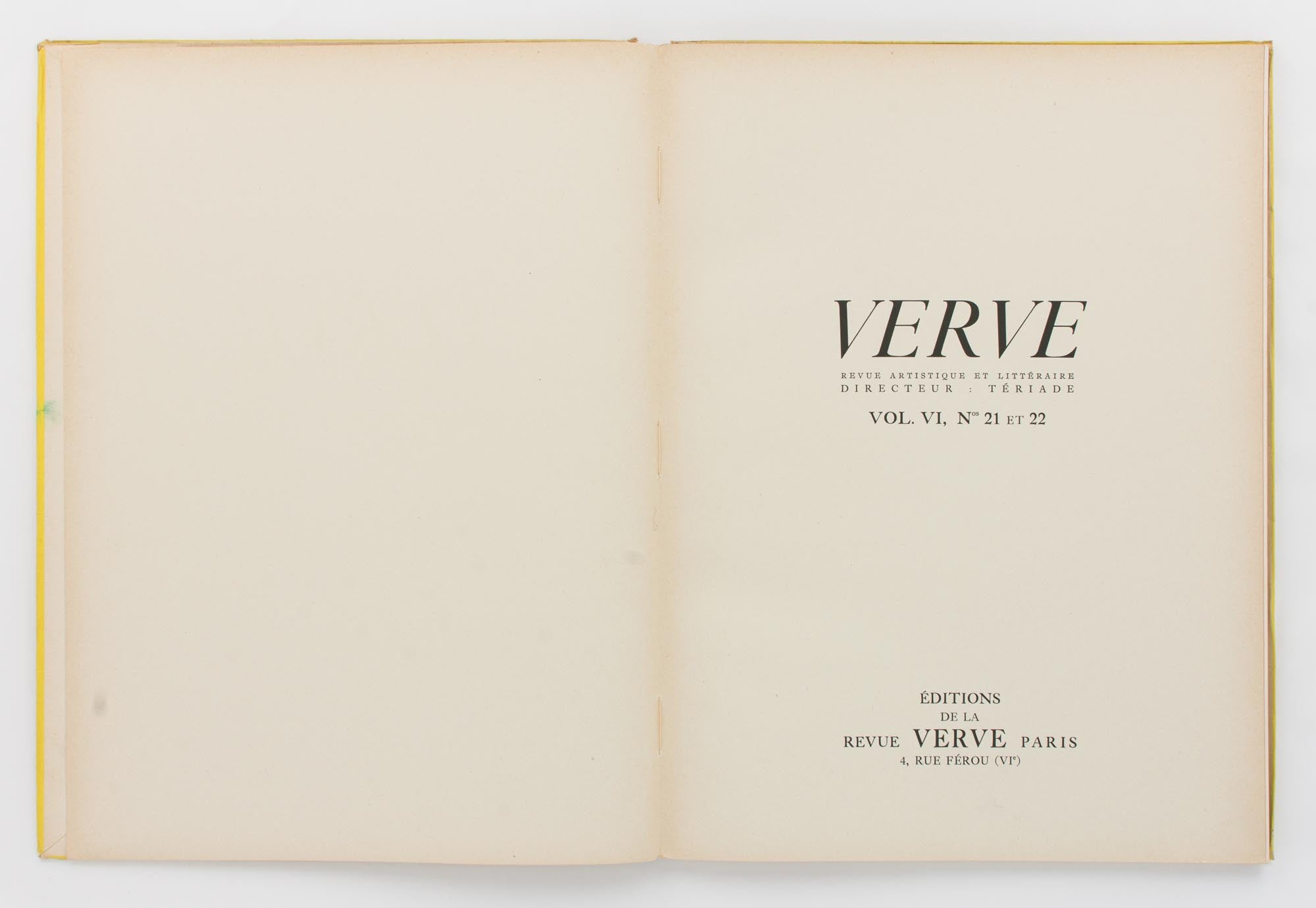 Verve. Revue artistique et littéraire ... Vol. VI, Nos 21 et 22 a double  issue | Henri MATISSE | First Edition