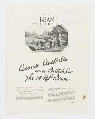 Item #118356 Across Australia in a British Car. The 14 HP Bean [drop title]. Motoring