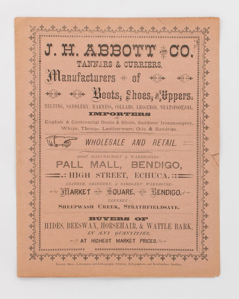 Item #118360 J.H. Abbott and Co. Tanners & Curriers, Manufacturers of Boots, Shoes, and Uppers, Belting, Saddlery, Harness, Collars, Leggings, Neatsfoot Oil. Importers. Trade Catalogue.
