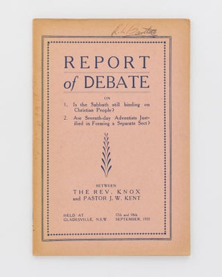 Item #118361 Report of Debate on 1. Is the Sabbath still binding on Christian People? 2. Are...