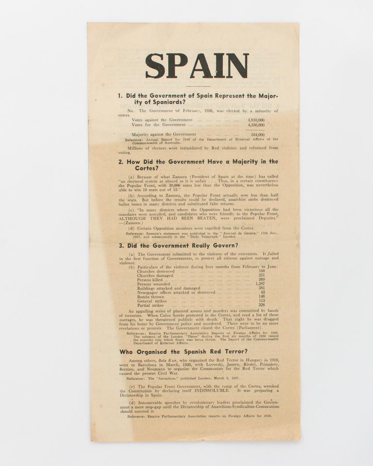 Item #118432 Spain. 1. Did the Government of Spain Represent the Majority of Spaniards? No... [drop-title]. Spanish Civil War.