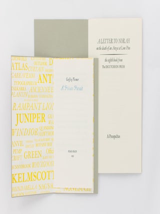 Prospectuses for the two books by Geoffrey Farmer published by the Escutcheon Press, Pearl Bay, NSW ('A Letter to Norah', 1993, and 'A Private Pursuit', 1995)