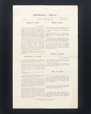 Item #118534 Peninsula Press. No. 38. Sunday, June 27th 1915. Official News [masthead]. Gallipoli...