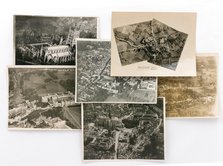 Item #118813 Six aerial photographs (five of them oblique) of identified cities or landmarks in England, five of them dated between September and November 1918. Aviation.