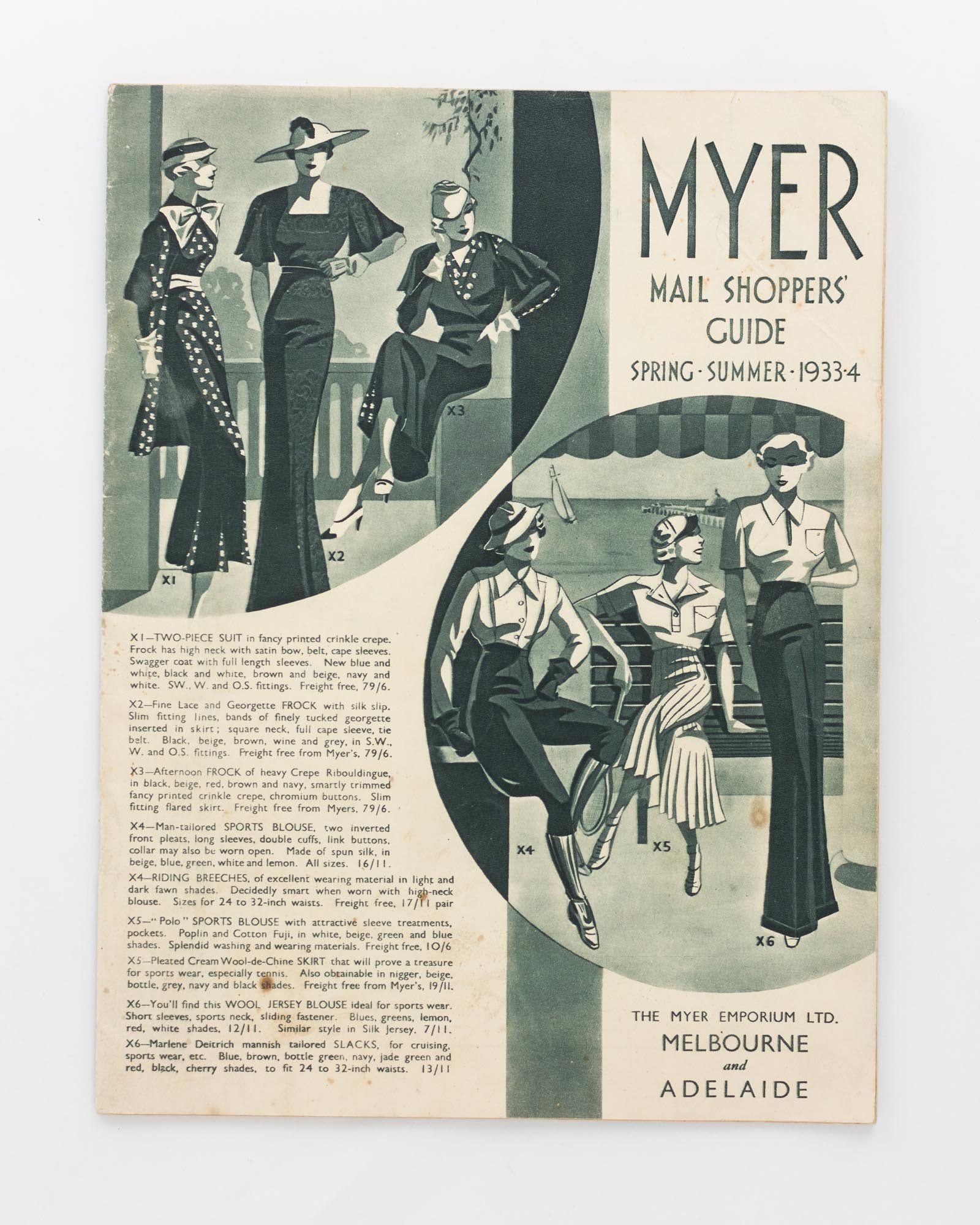 Myer Mail Shoppers' Guide. Spring-Summer, 1933-4 cover title
