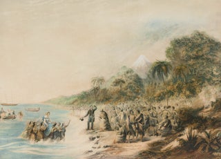 The Rev. J. Waterhouse superintending the Landing of the Missionaries at Taranaki, New Zealand