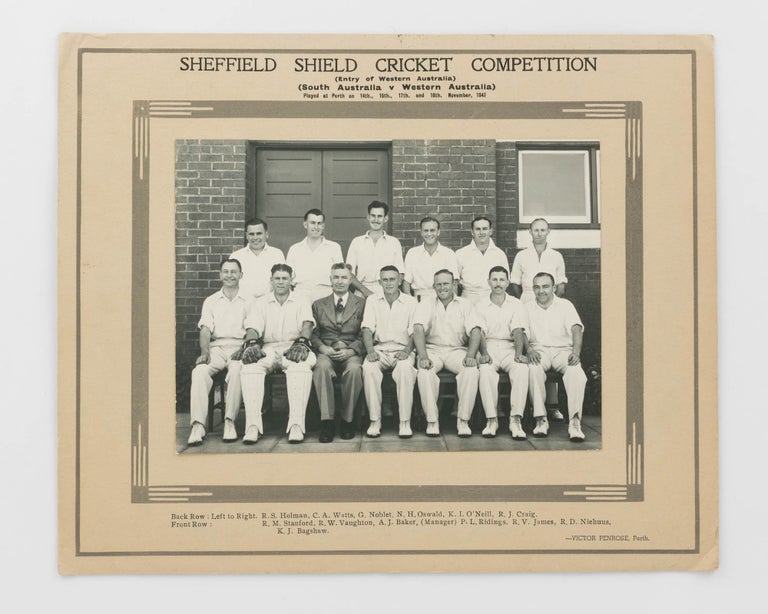 Item #120192 An official photograph of the squad from South Australia in Perth for the Sheffield Shield match against Western Australia, 14-18 November 1947 (WA's debut in the competition). Cricket, South Australia.