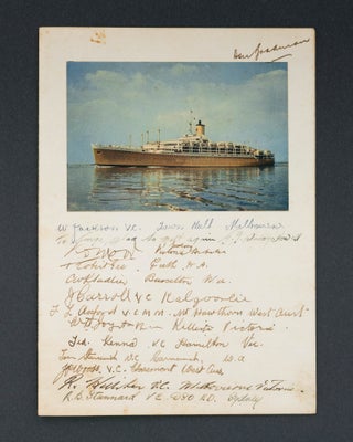 Item #120603 A dinner menu from SS 'Orcades' signed by 14 Australian recipients of the Victoria...