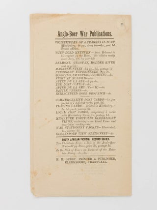 The Anglo-Boer War. No. 11. Battle Verses. (By W. Thompson, 1st Sc. H.) Paardeberg. Moedwil. Vlakfontein. Braakenlaagte