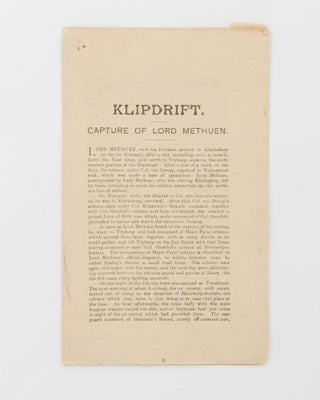 Item #121029 Klipdrift. Capture of Lord Methuen [drop title]. Boer War, Lieutenant General Lord...
