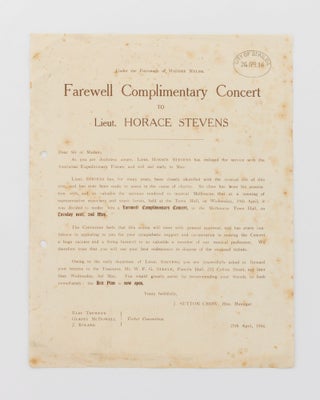 Item #121128 Farewell Complimentary Concert to Lieut. Horace Stevens [drop title]. Lieutenant...