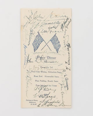 Item #121233 A menu for the Peace Dinner held at Parliament House, Melbourne, 21 August 1945....
