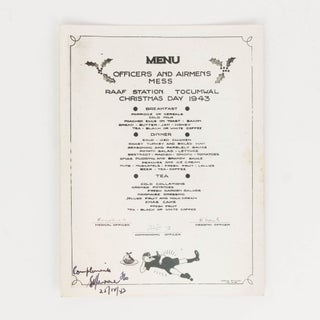 Item #121375 Menu. Officers and Airmens Mess. RAAF Station, Tocumwal. Christmas Day 1943....