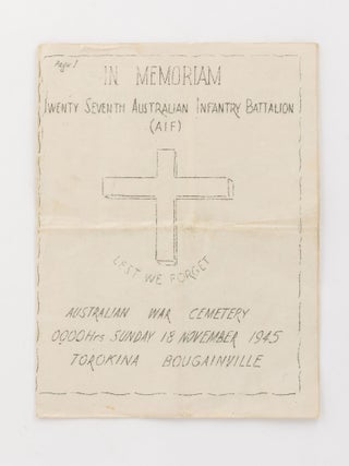 Item #121377 In Memoriam. Twenty Seventh Australian Infantry Battalion (AIF)... Australian War...