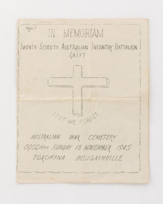 Item #121377 In Memoriam. Twenty Seventh Australian Infantry Battalion (AIF)... Australian War...
