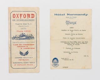 Item #121517 A menu from the Hotel Normandy, Avenue des Français, Beirut, 1 December 1941. Menu