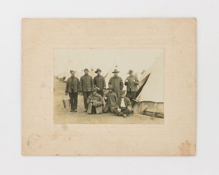 Item #121576 A photograph of a group of young Australian recruits enjoying a tea break on a very cold day at what we believe to be Seymour Army Camp. Victoria Seymour Army Camp.