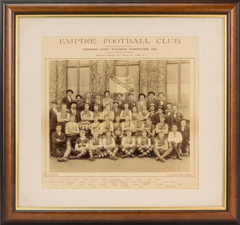 Item #122124 A vintage photograph of the 'Empire Football Club. Premiers Sturt Suburban Association, 1900. Matches Played, 16; Won, 14; Lost, 2'. 1900 Empire Football Club.