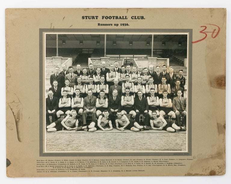 Item #122278 A vintage photograph of the 'Sturt Football Club. Runners up 1936'. 1936 Sturt Football Club.