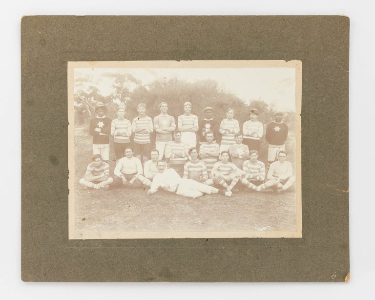 Item #122358 A vintage photograph of an early unidentified Australian Rules Football team, featuring three Indigenous players. Indigenous Australian Portraiture.