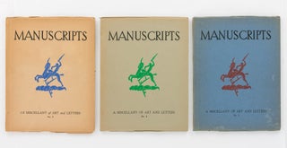 Manuscripts... Number 1, [November 1931] to Number 13, May 1935 (the complete set, variously subtitled 'The Book Nook Miscellany' [Numbers 1 and 2], 'A Miscellany of Art and Letters' [Numbers 3 to 10], and 'A Quarterly of Art and Letters' [Numbers 11 and 12]; A.C. Jackson was the co-editor for the last two issues
