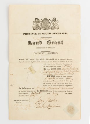 Province of South Australia. Land Grant. Under Sales in England. Country Section... [Five original land grants - printed documents with manuscript insertions - relating to country sections purchased in 1840 by the South Australian pioneer, George Frederick Dashwood, offered as one group]