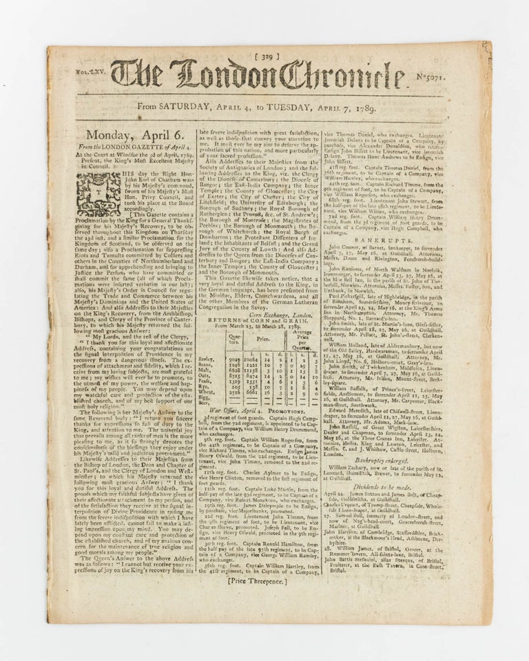Item #124125 The London Chronicle. Vol. LXV. No 5071. From Saturday, April 4, to Tuesday, April 7, 1789 [drop-title]. Indigenous Australians.