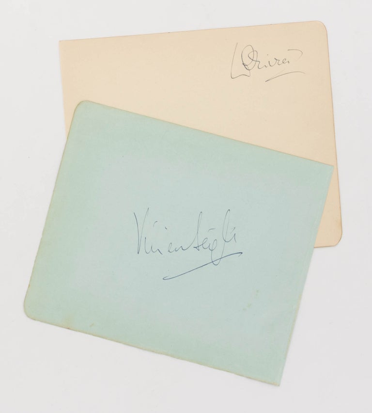 Item #124451 The signatures of Laurence Olivier and Vivien Leigh on individual leaves removed from an autograph album. Laurence OLIVIER, Vivien LEIGH.